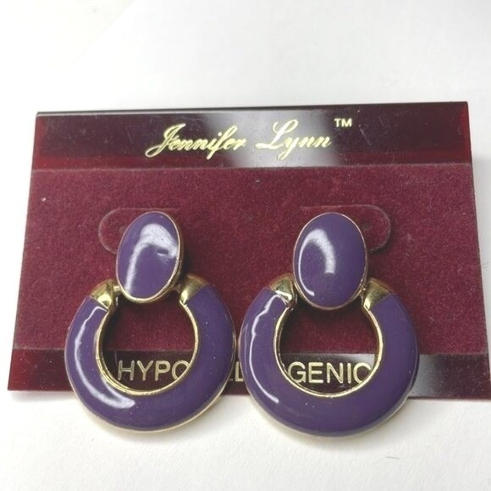 Jennifer‎ Lynn Purple and Gold Tone Hoop Earrings